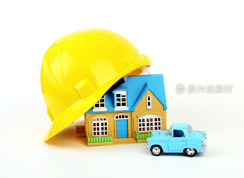 House,car and yellow hardhat